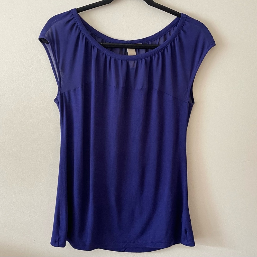 Banana Republic Royal Purple Half Sheer Cap Sleeve Scoop Neck Top Size US M
